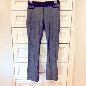 Express Gray & Black Stretchy Boot Cut trousers—Must return to office? Be comfy!